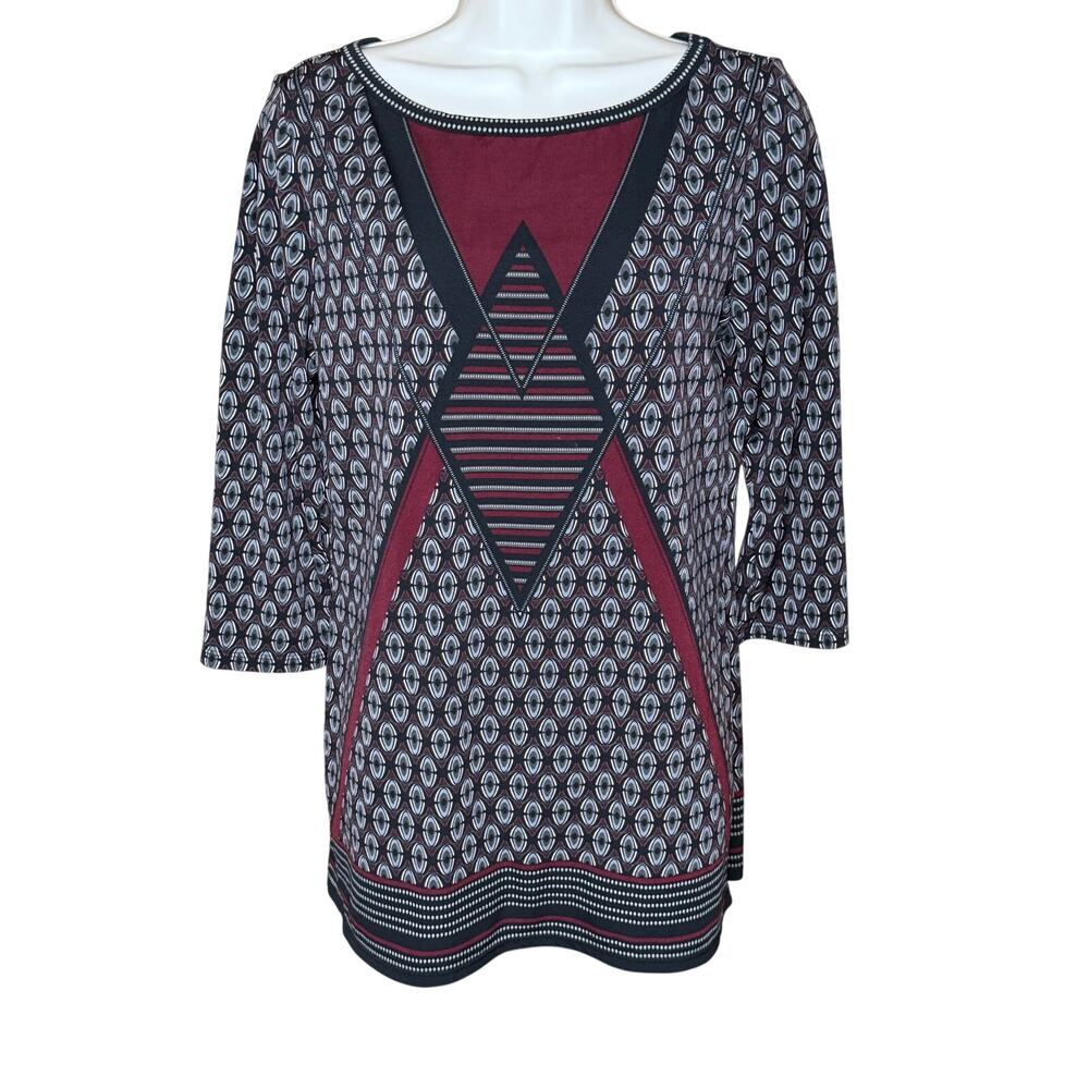 Max Studio Burgundy Black Geometric Tunic Dress S